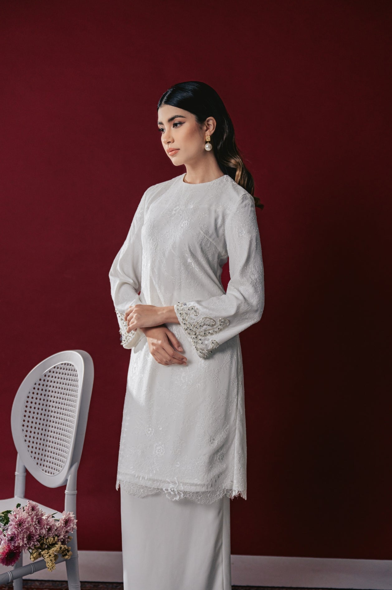 Azara Bridal Long Kurung in Off White
