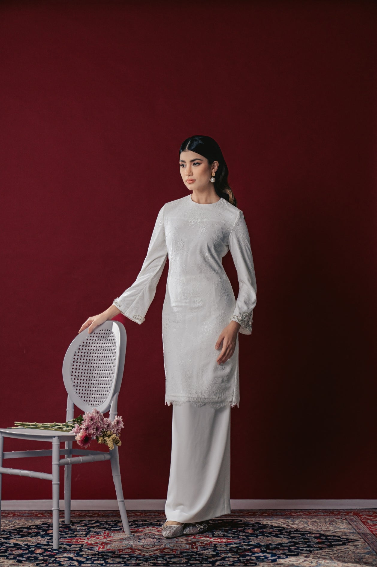 Azara Bridal Long Kurung in Off White