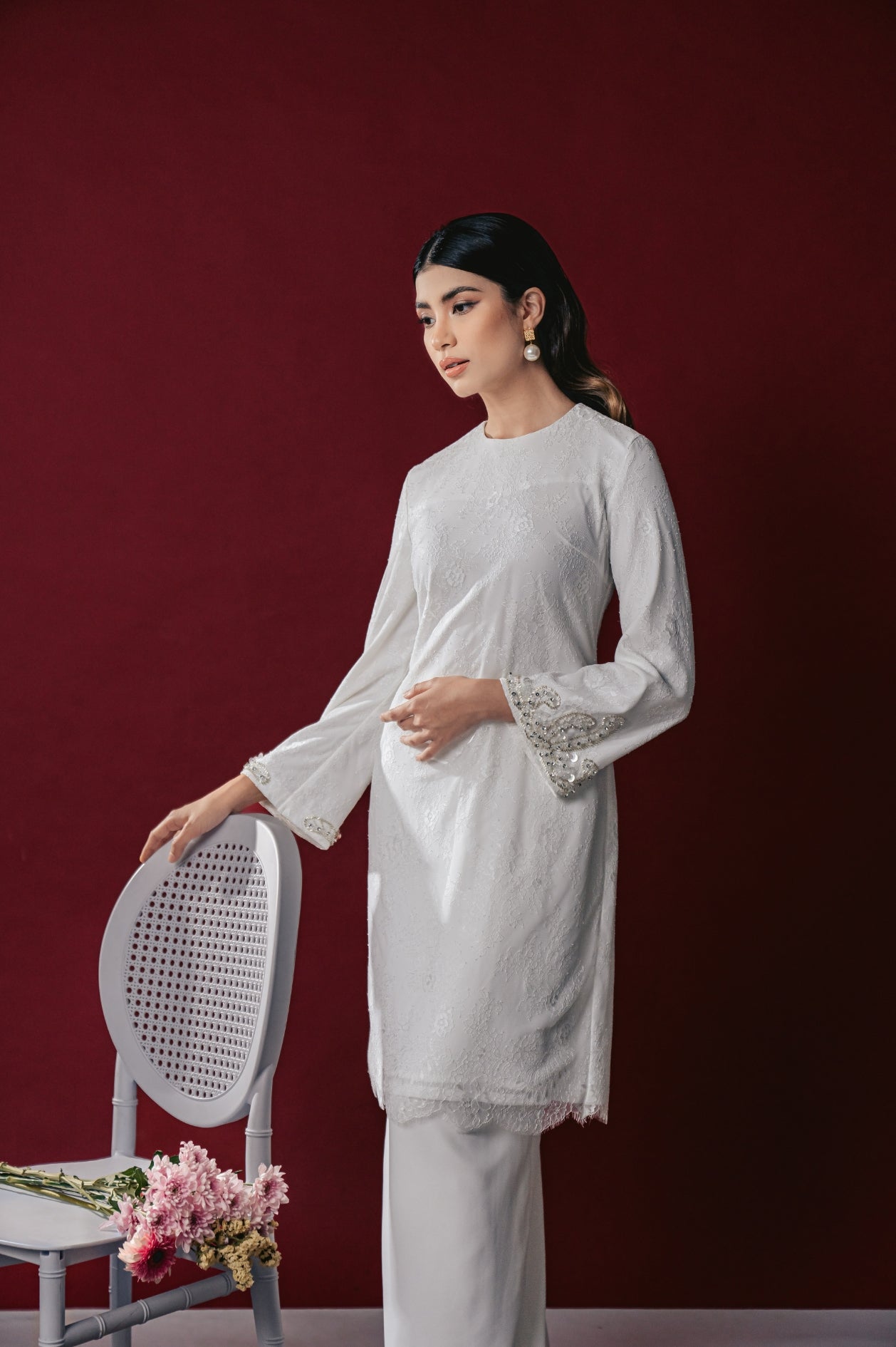 Azara Bridal Long Kurung in Off White