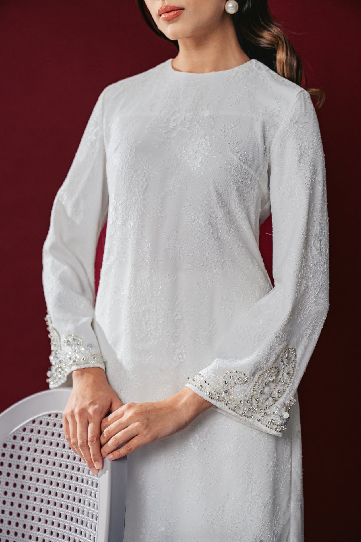 Azara Bridal Long Kurung in Off White