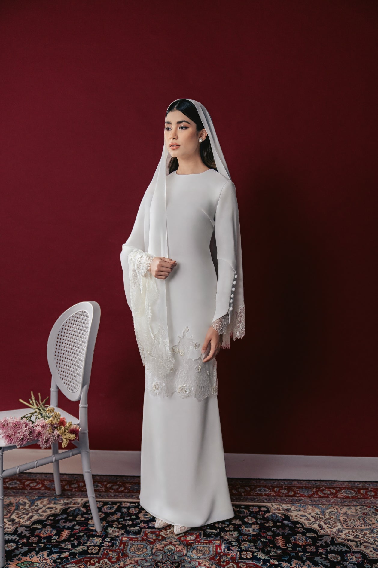 Feena Bridal Long Kurung in Off White