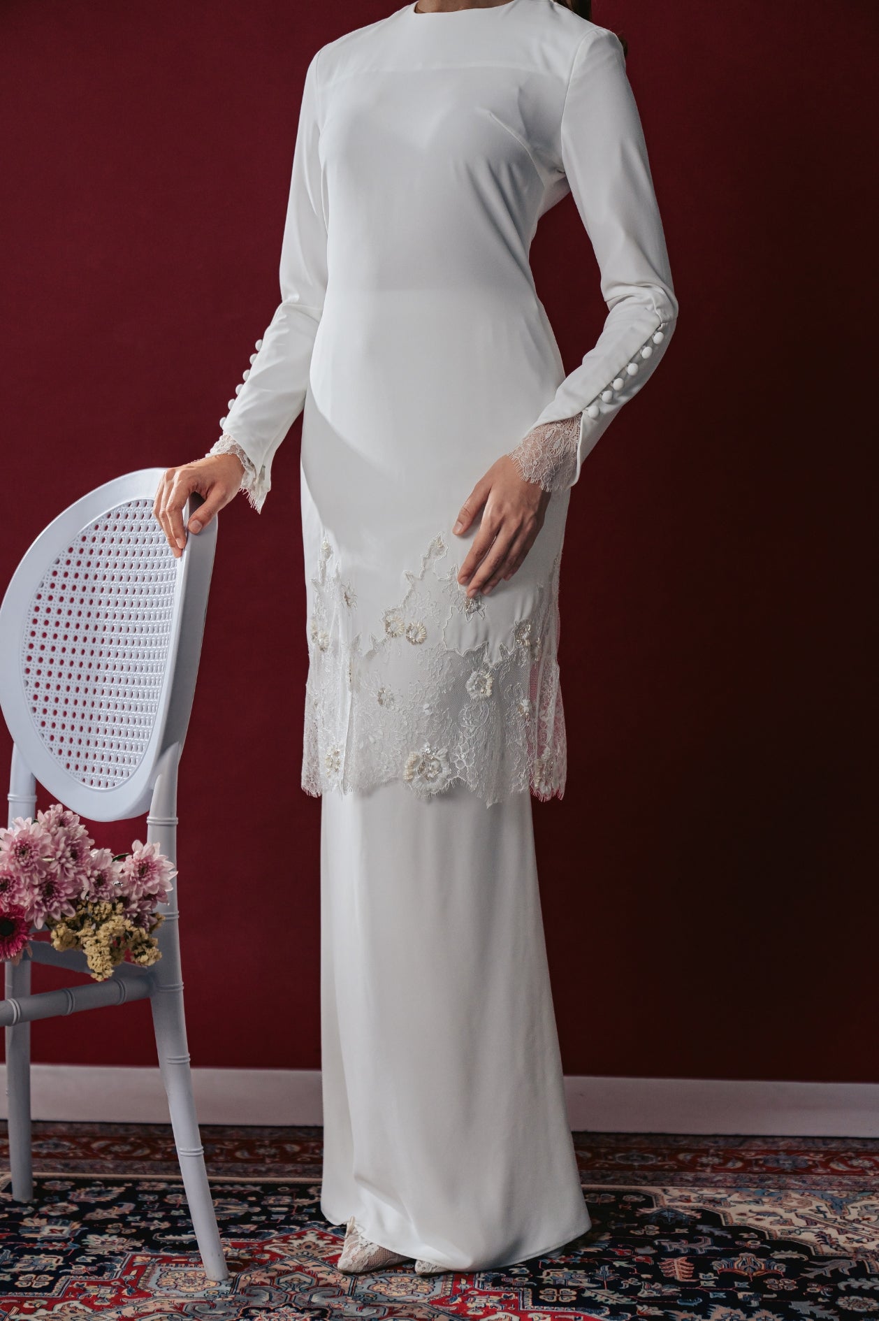 Feena Bridal Long Kurung in Off White