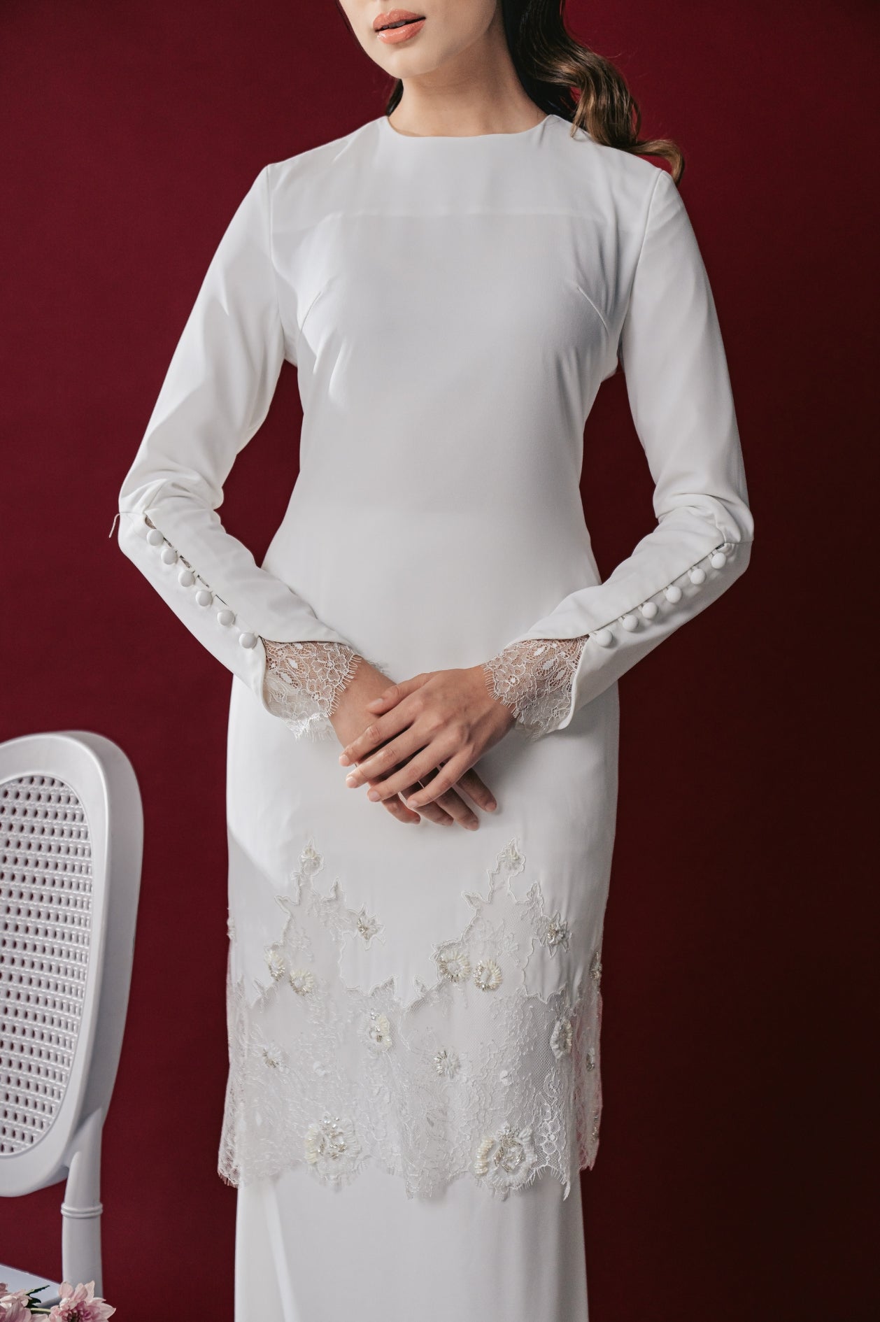 Feena Bridal Long Kurung in Off White