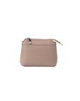 A small pebbled leather pouch in a light brown color with a silver zipper and a subtle embossed Rico Rinaldi logo on the front, shown against a plain white background in Malaysia.
