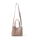 A light brown leather top-handle Rico Rinaldi handbag with a matching shoulder and crossbody strap, displayed against a clean white background. Silver hardware and logo.