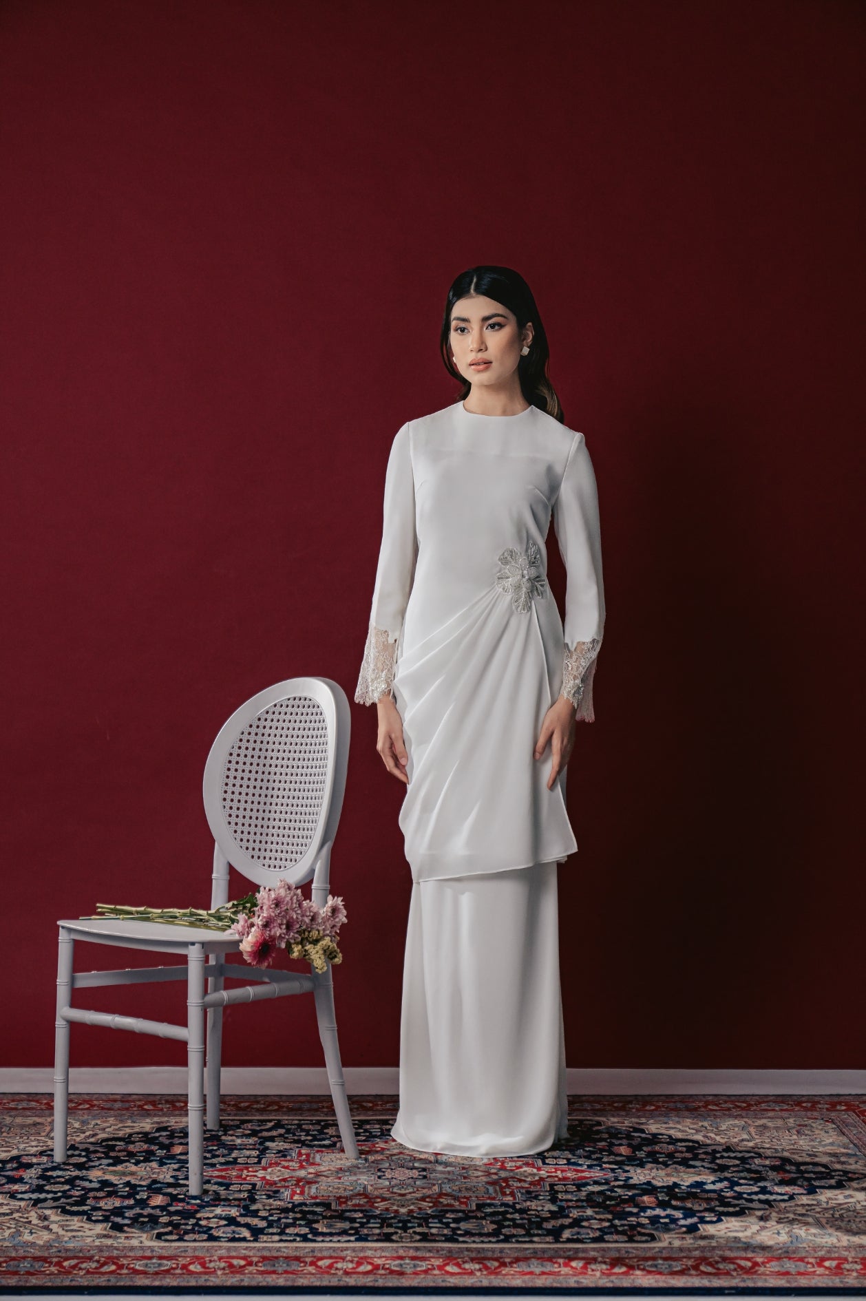 Muneera Bridal Modern Kurung in Off White