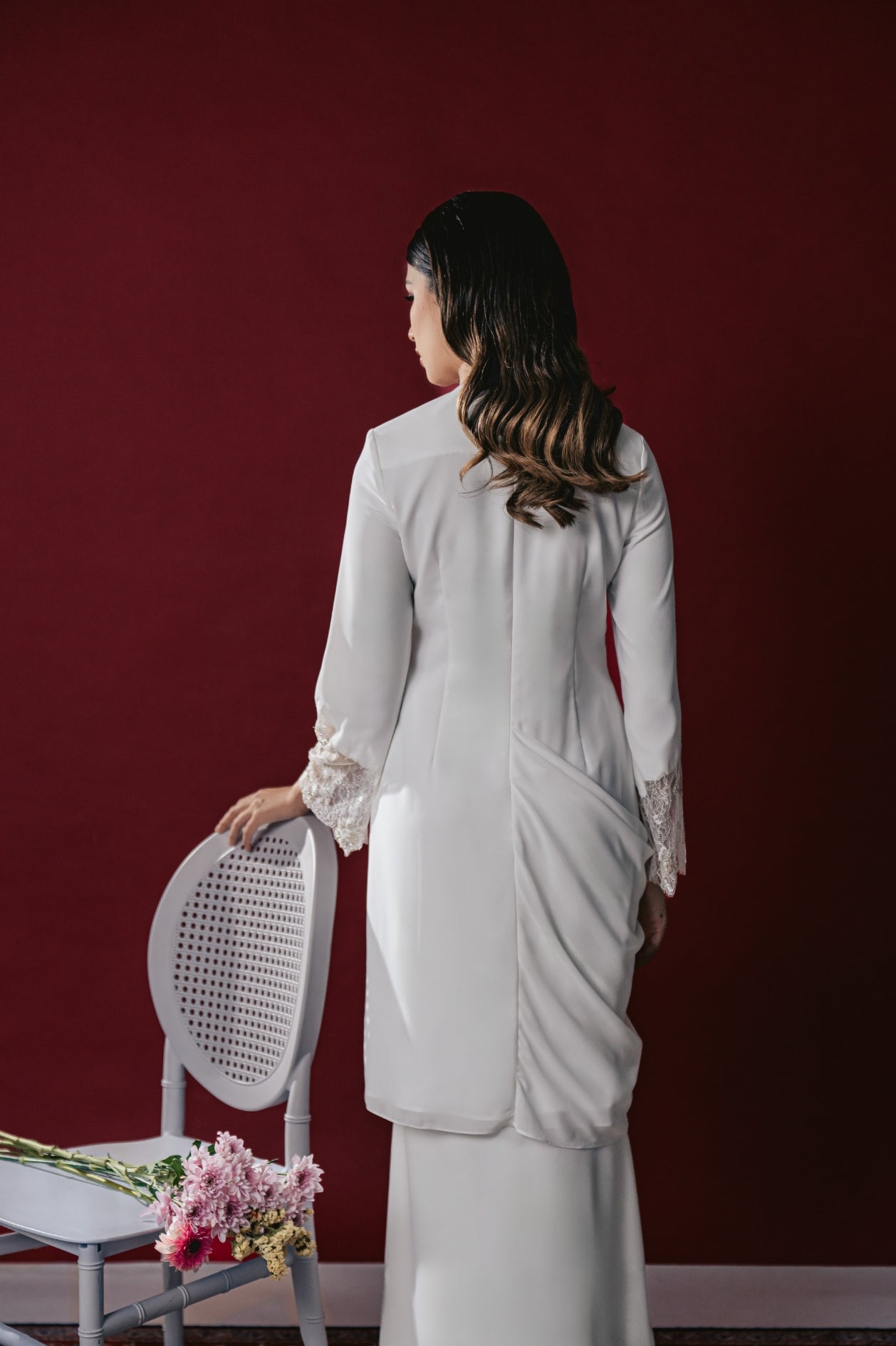 Muneera Bridal Modern Kurung in Off White