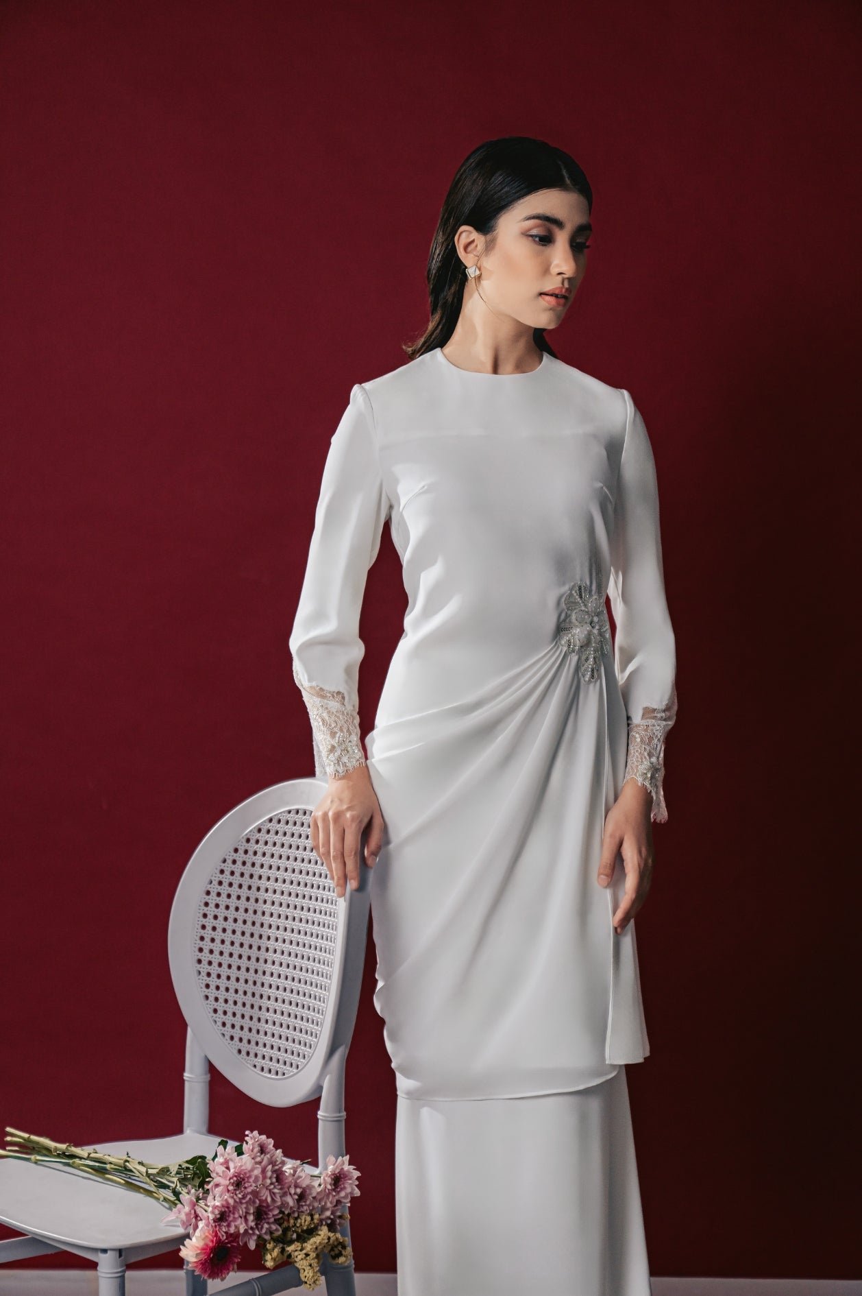 Muneera Bridal Modern Kurung in Off White