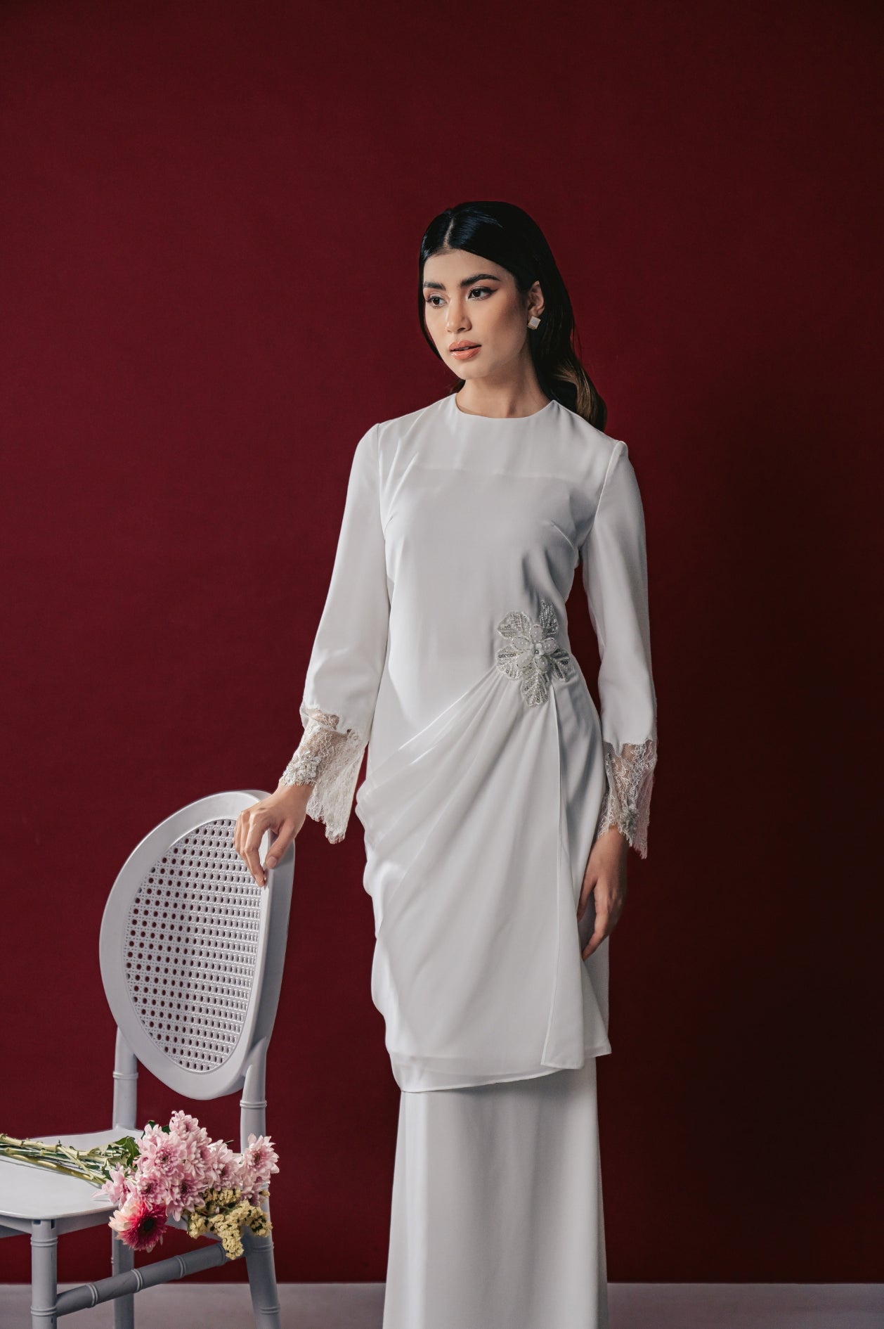 Muneera Bridal Modern Kurung in Off White