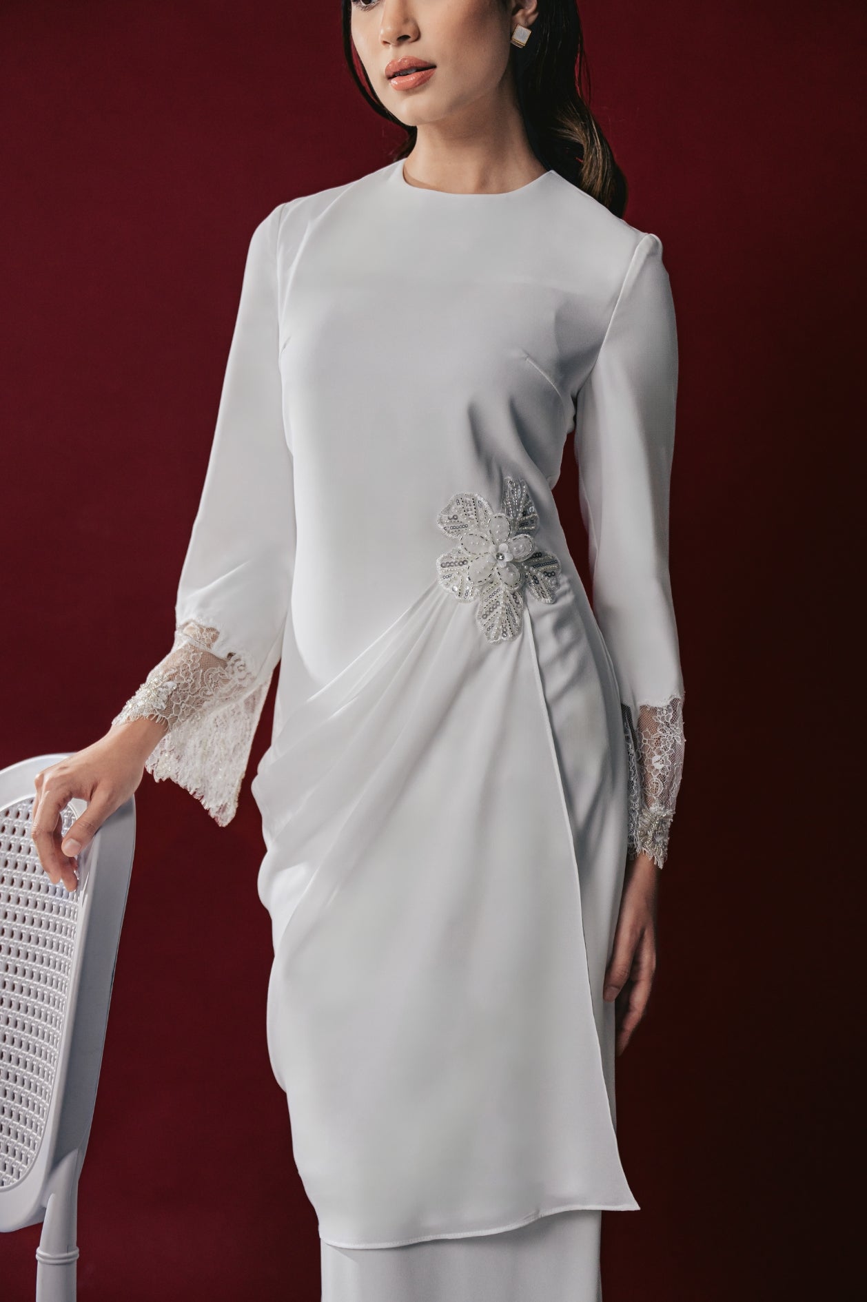 Muneera Bridal Modern Kurung in Off White