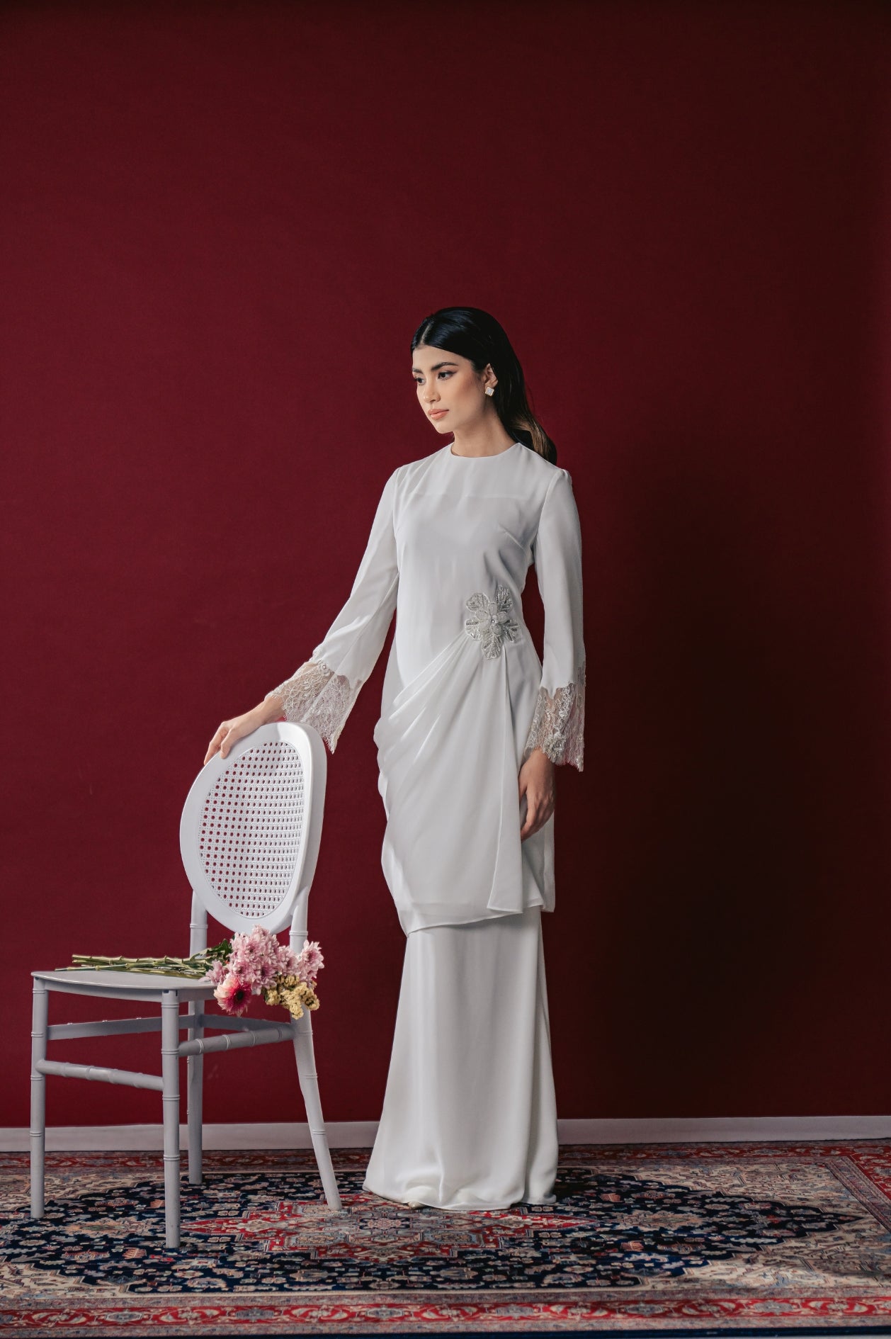 Muneera Bridal Modern Kurung in Off White