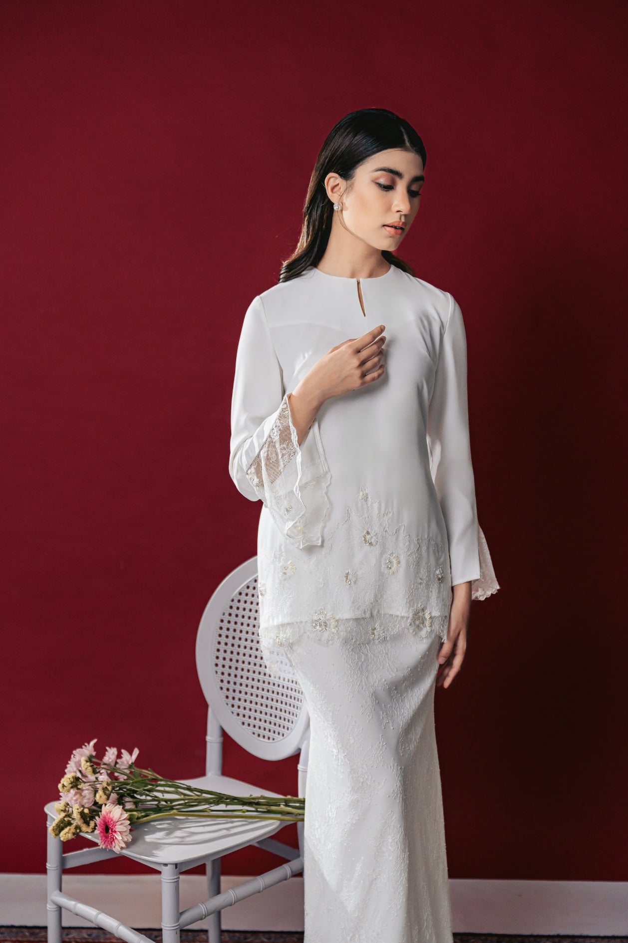 Nazeera Bridal Modern Kurung in Off White