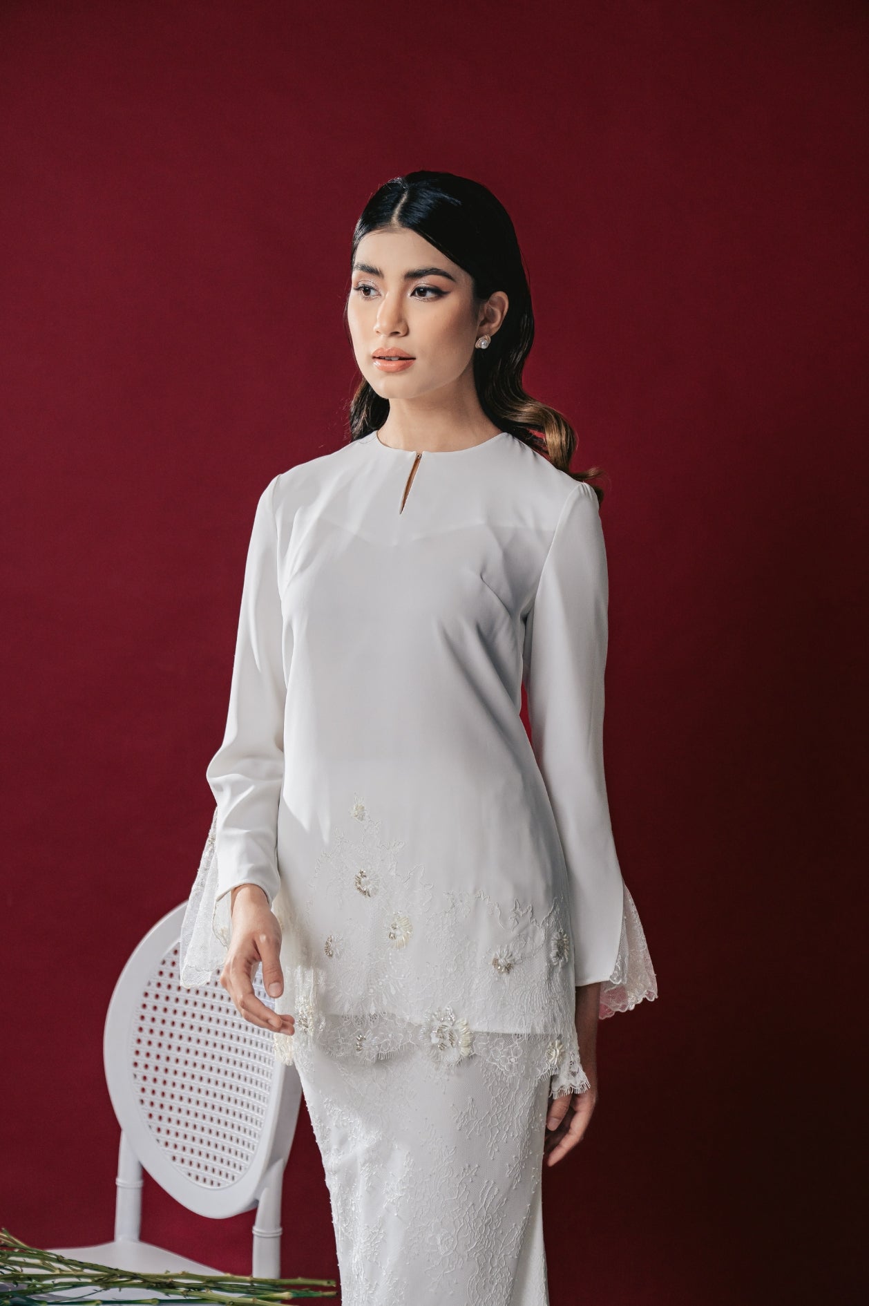 Nazeera Bridal Modern Kurung in Off White