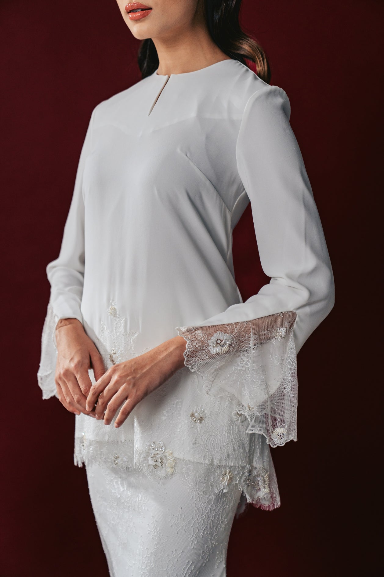 Nazeera Bridal Modern Kurung in Off White