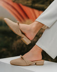 Dipta Denim Mules in Sandy Beige