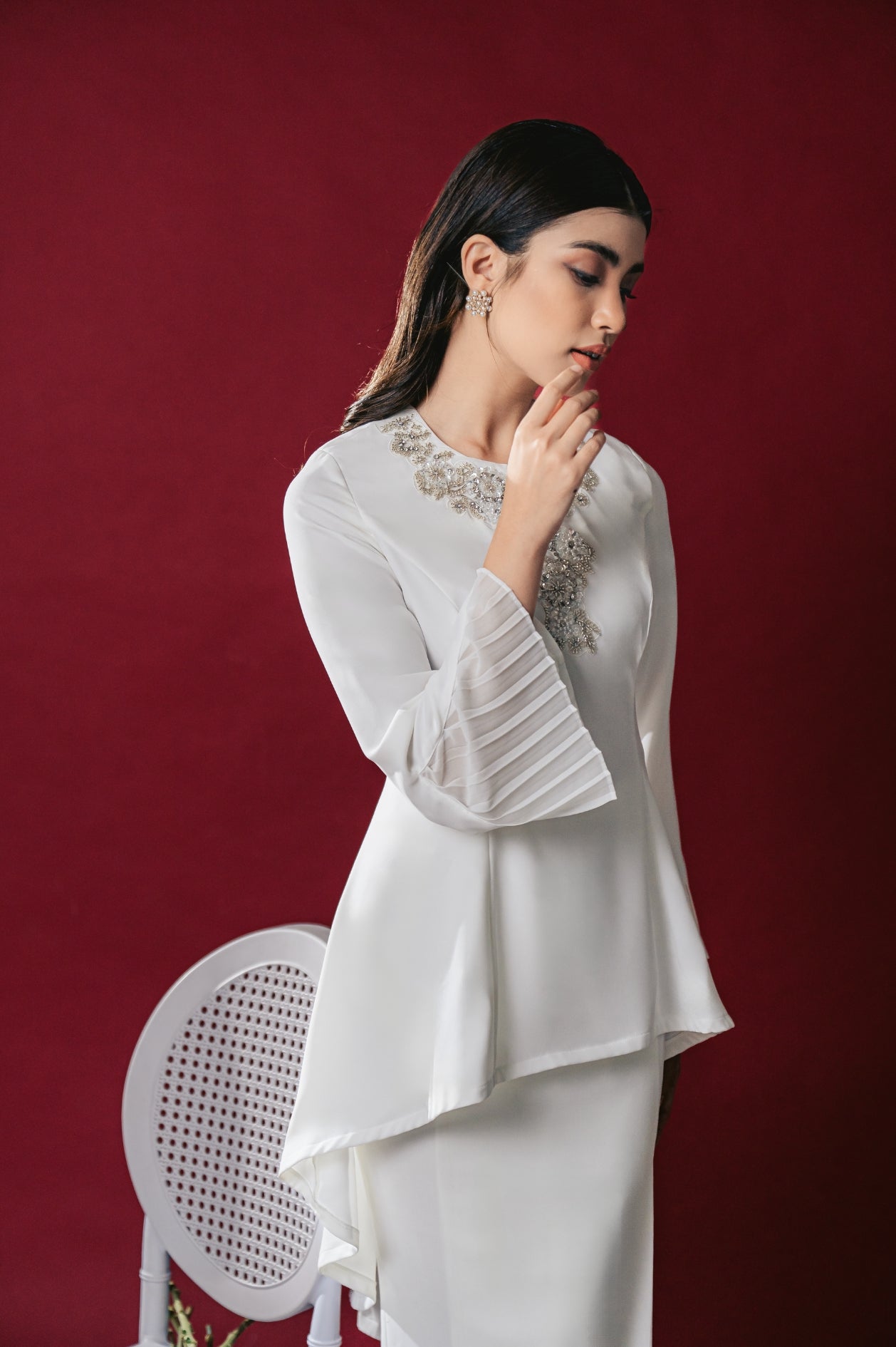 Tyra Bridal Modern Kurung in Off White