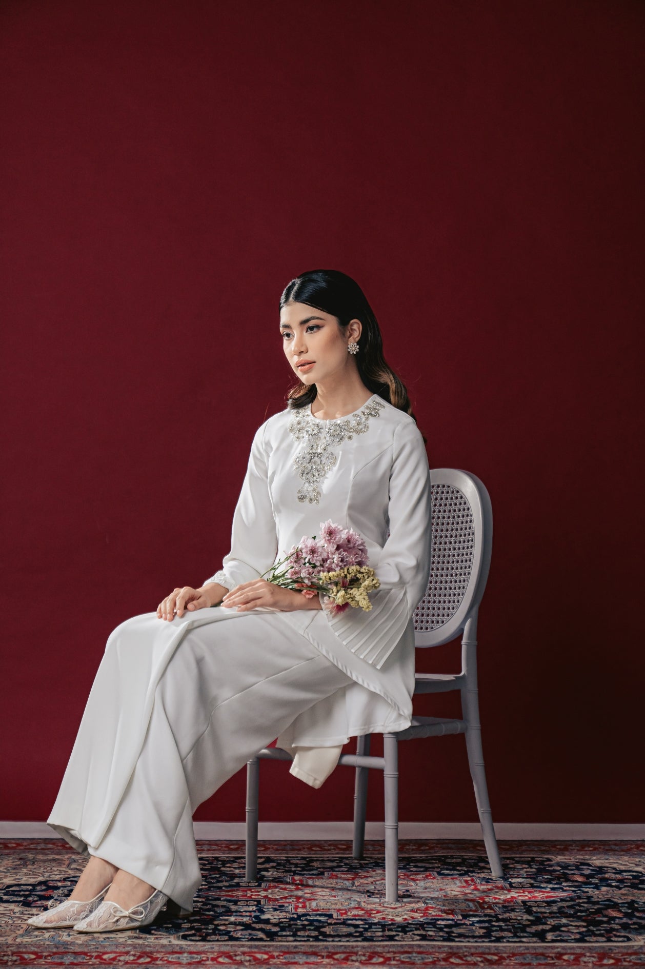 Tyra Bridal Modern Kurung in Off White