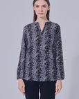 Tini Printed V Neck Collar Blouse in Black