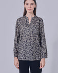 Sally V Neck Printed Basic Blouse in Grey