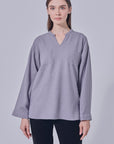 Romi V Neck Blouse in Grey