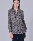Sally V Neck Printed Basic Blouse in Grey