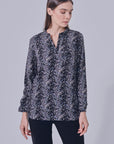 Tini Printed V Neck Collar Blouse in Black