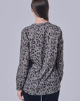 Sally V Neck Printed Basic Blouse in Grey