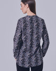 Tini Printed V Neck Collar Blouse in Black
