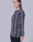 Tini Printed V Neck Collar Blouse in Black