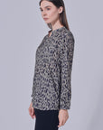 Sally V Neck Printed Basic Blouse in Grey