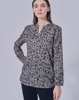 Sally V Neck Printed Basic Blouse in Grey
