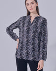 Tini Printed V Neck Collar Blouse in Black