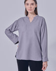 Romi V Neck Blouse in Grey