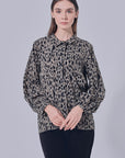 Lesti Printed Collar Blouse in Grey