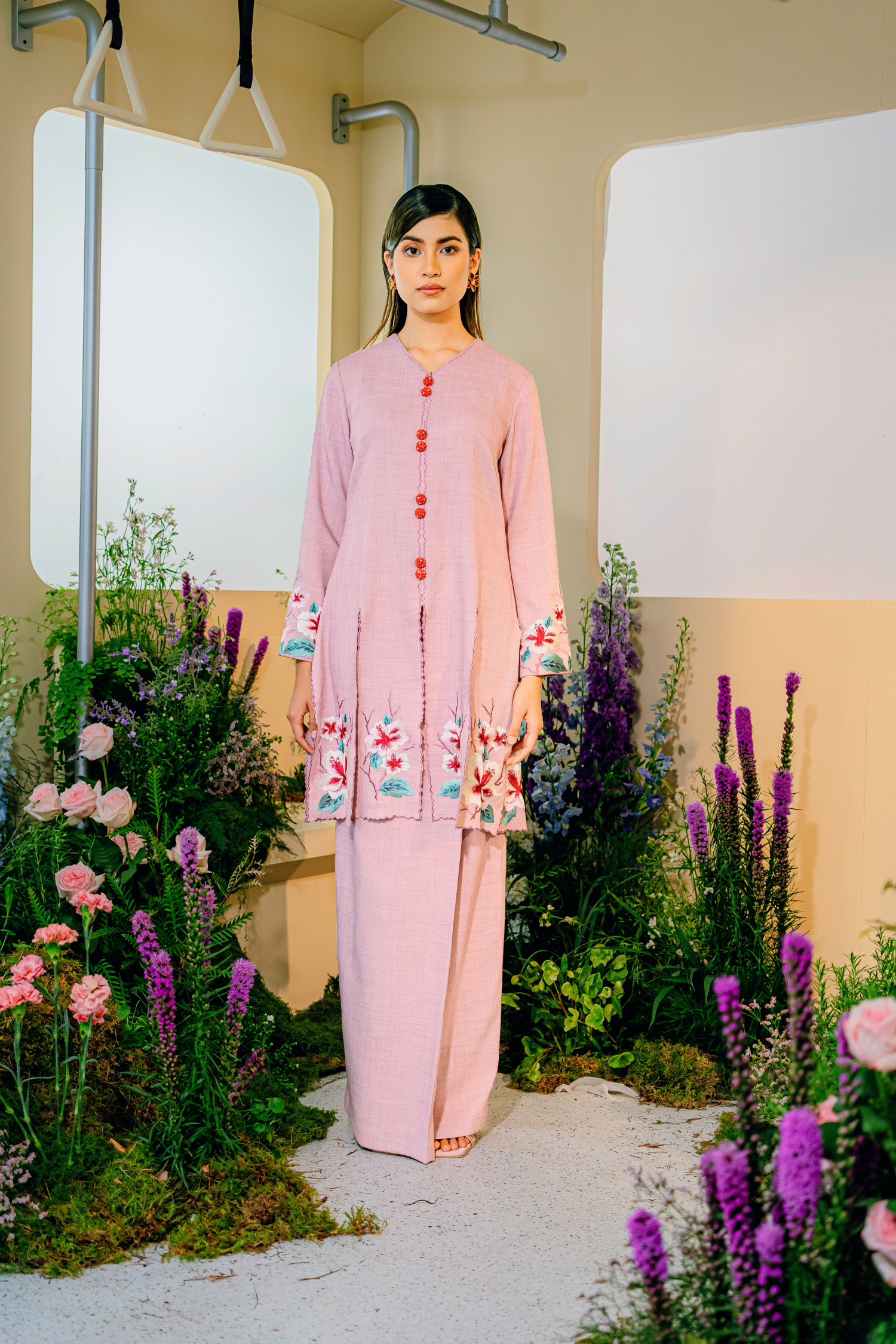 Senandung Long Modern Kurung  Summeraya 2025 in Blush Pink