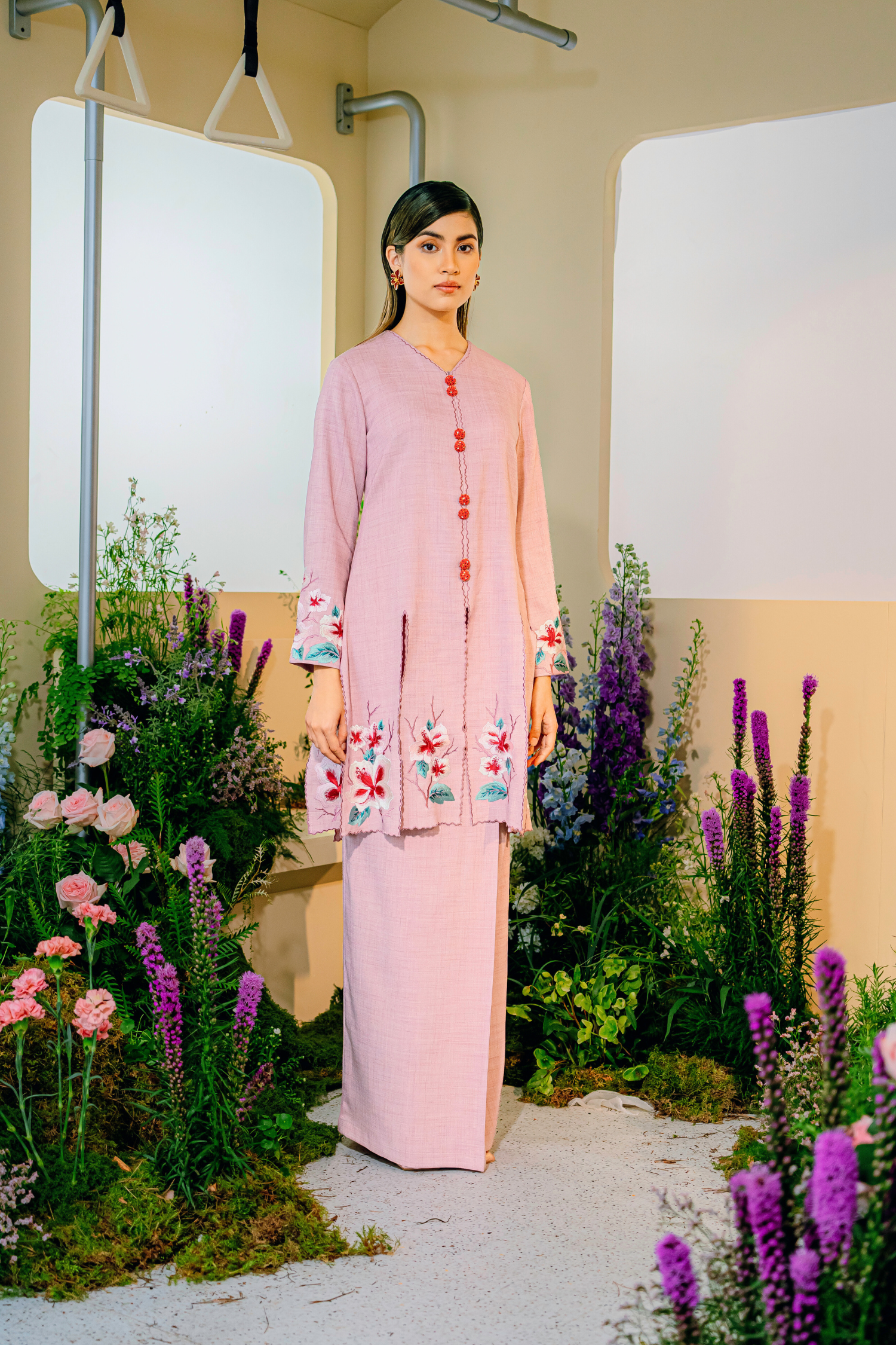 Senandung Long Modern Kurung  Summeraya 2025 in Blush Pink