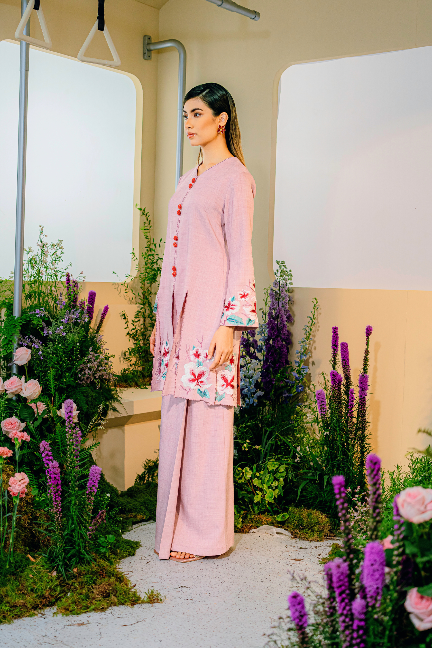 Senandung Long Modern Kurung  Summeraya 2025 in Blush Pink