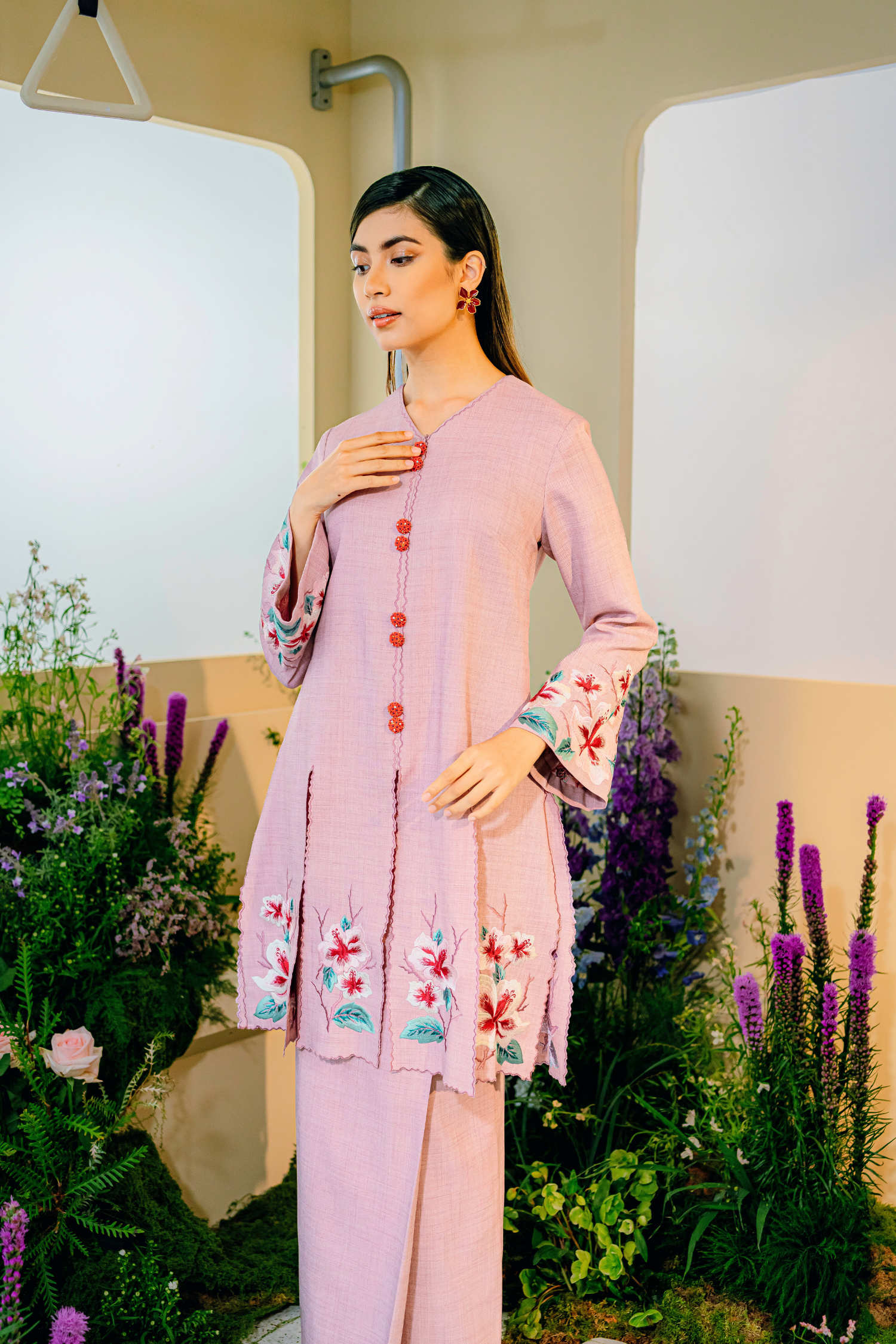 Senandung Long Modern Kurung  Summeraya 2025 in Blush Pink