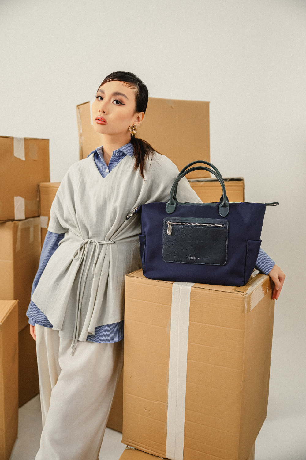 Nomi Nylon Tote Bag in Navy Blue