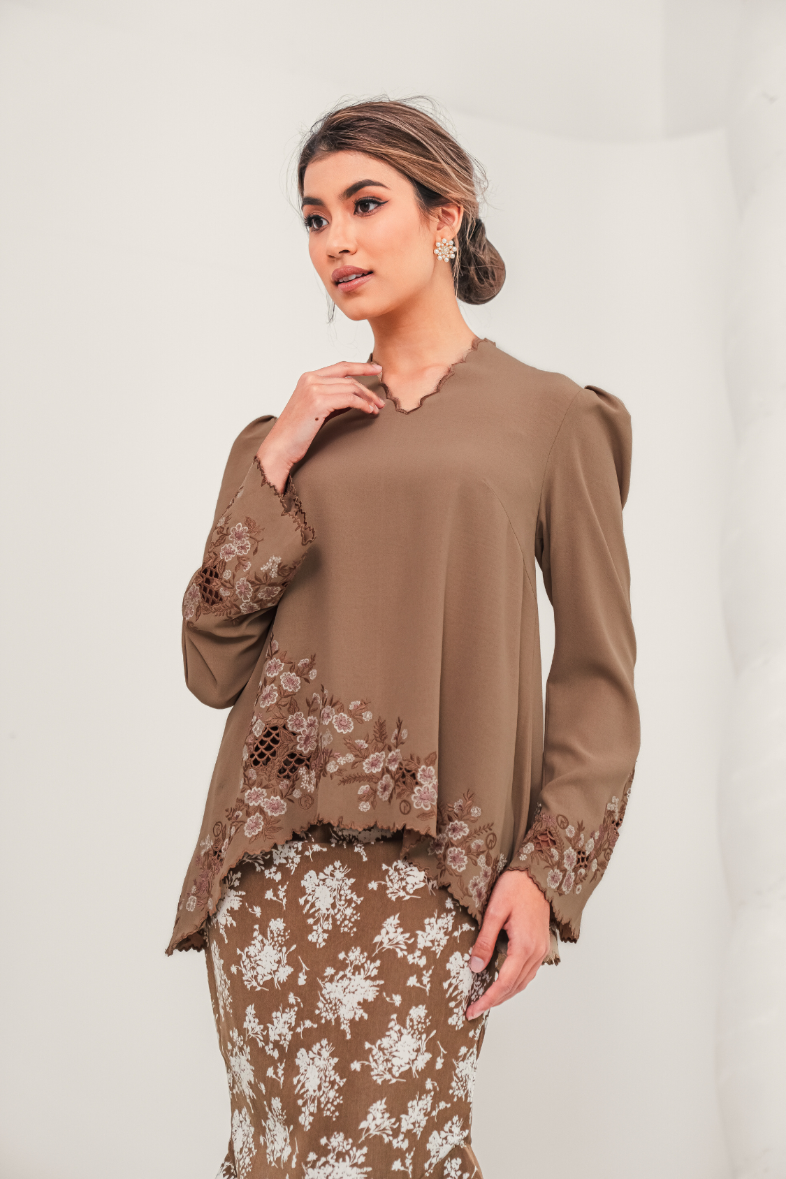 Permai Modern Kurung Summeraya in Olive Brown