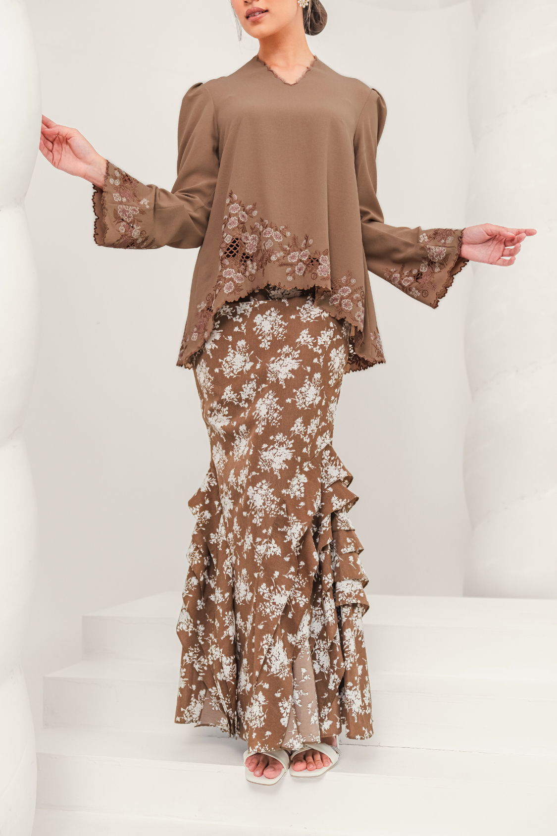 Permai Modern Kurung Summeraya in Olive Brown