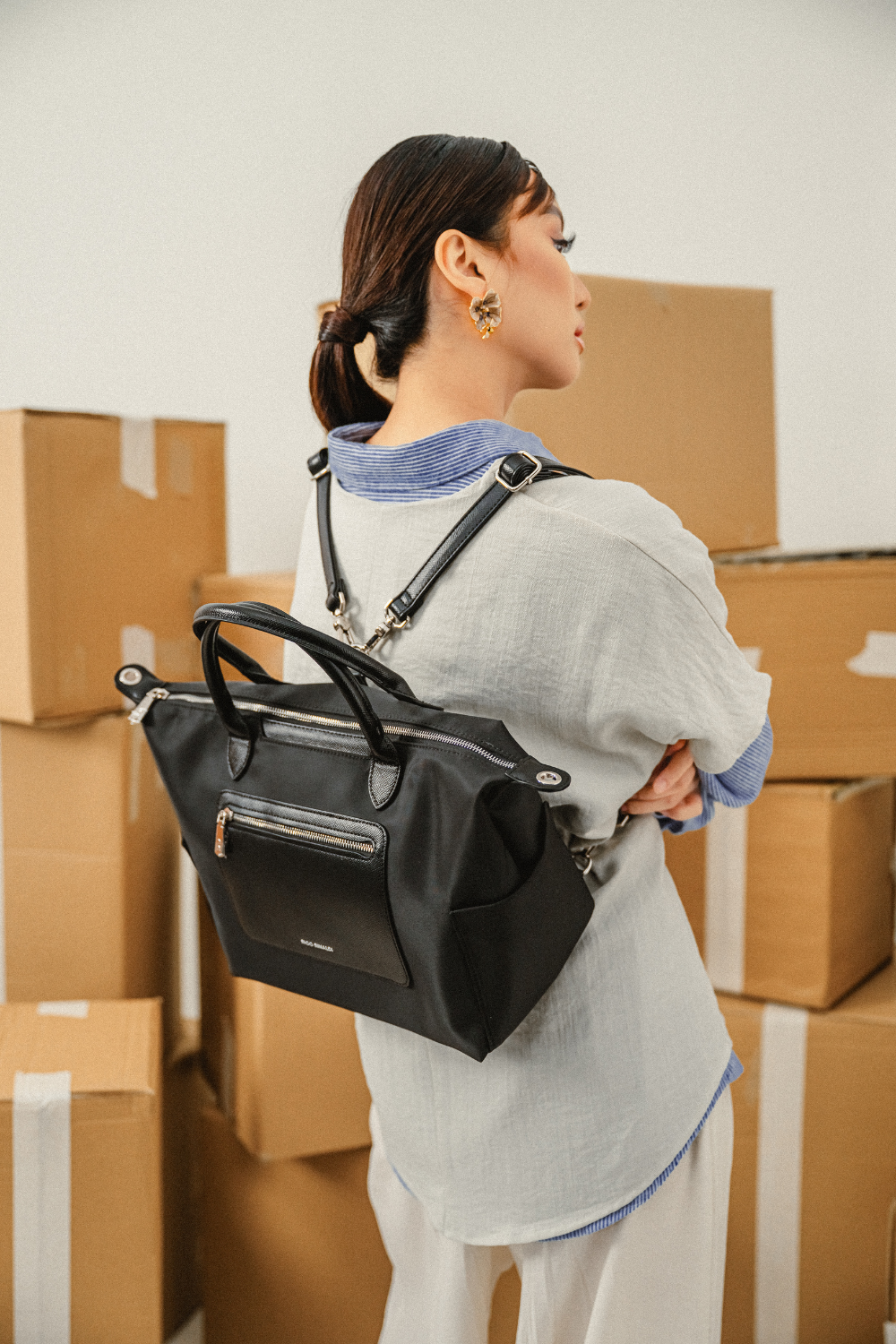 Nomi Nylon Tote Bag in Black