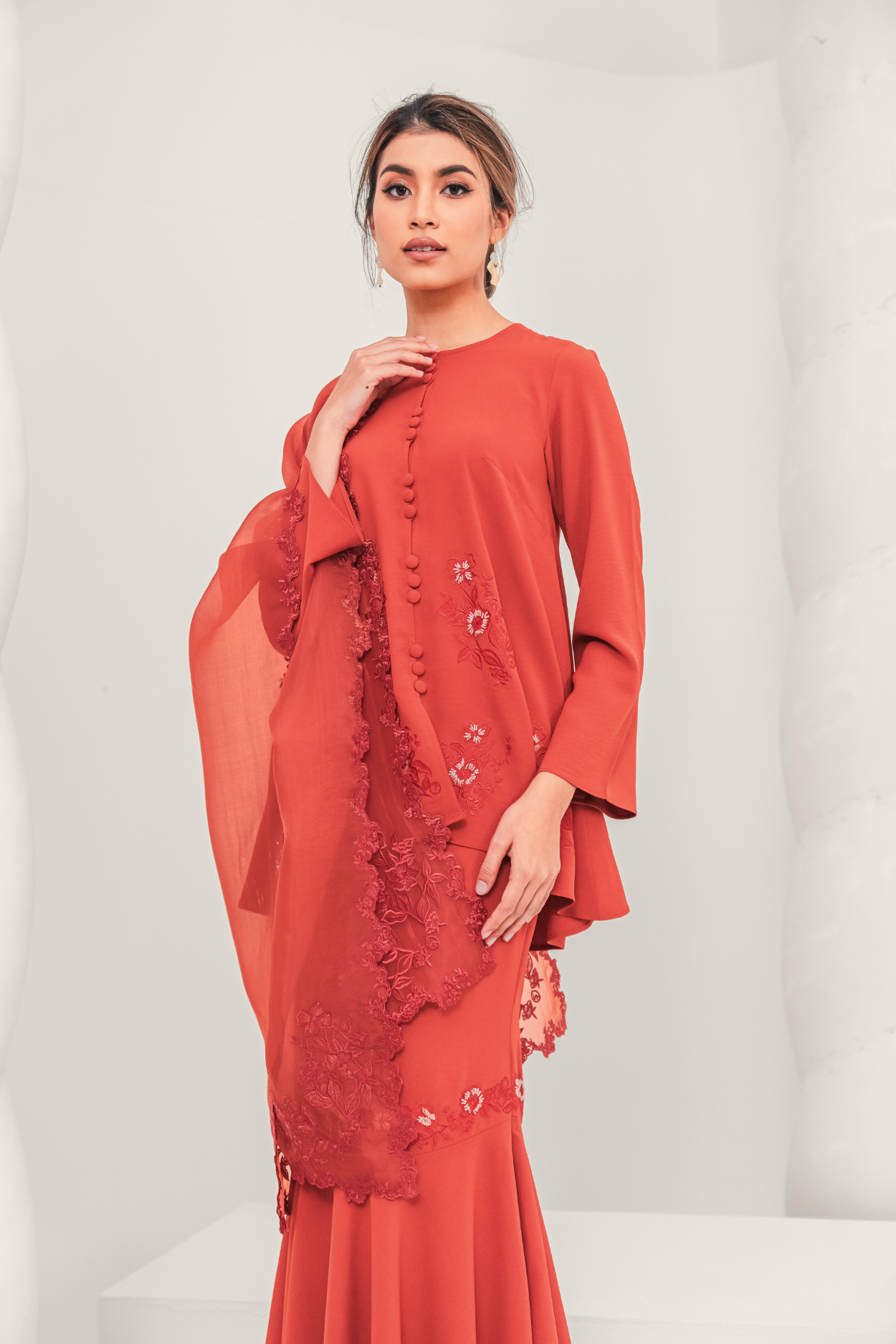 Santun Modern Kurung Summeraya in Brick Orange ( Without Selendang )