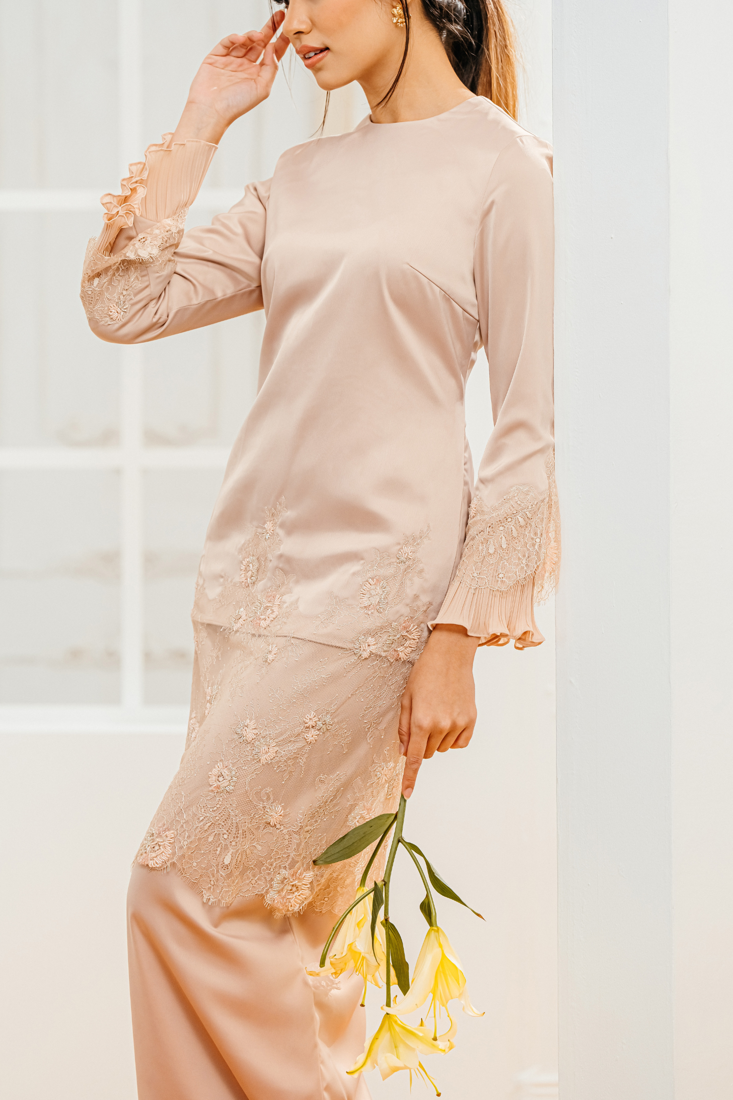 rose gold dress malaysia LP Oscar Rose Gold with Feather Sleeves Gown GlamEdge Dress & Gown