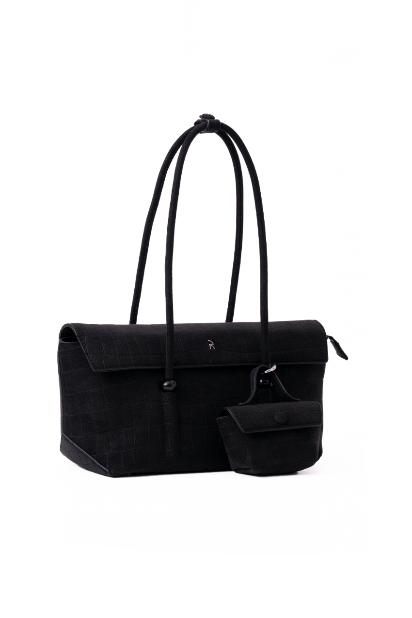 Rico Rinaldi Mendy Black East-West shoulder bag, structured women's work handbag with zip closure, spacious interior and detachable mini pouch