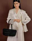 Luxury Rico Rinaldi Mendy Black shoulder bag with detachable mini pouch, elegant East-West handbag for work and everyday wear
