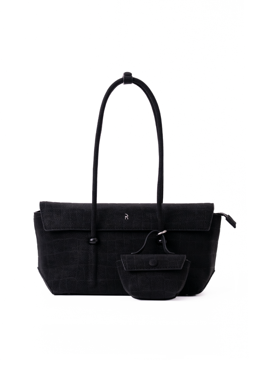Rico Rinaldi Mendy Black East-West shoulder bag with detachable mini pouch, crocodile embossed PU vegan leather women's work bag and everyday handbag Malaysia
