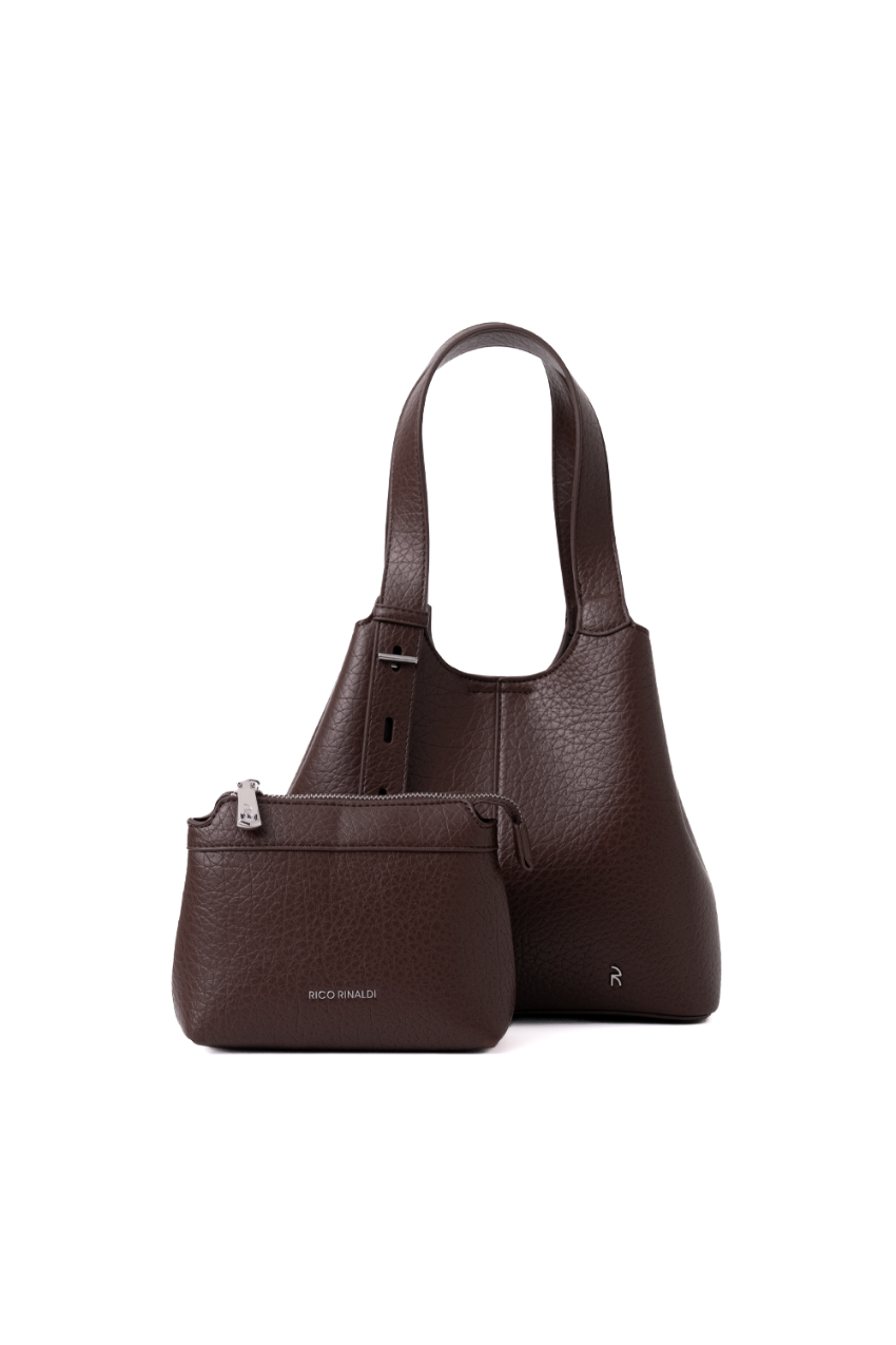 Norri women's shoulder bag with detachable pouch in Dark Coco
