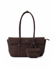 Rico Rinaldi Mendy Dark Coffee East-West shoulder bag with detachable mini pouch, spacious women's work bag in crocodile embossed PU vegan leather