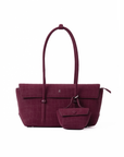 Rico Rinaldi Mendy Deep Maroon East-West shoulder bag with detachable mini pouch, spacious women's work bag in crocodile embossed PU vegan leather